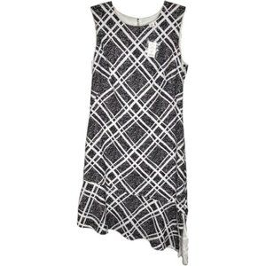 White House Black Market A-line Asymmetrical Midi Party Dress - Black/Ecru - 8